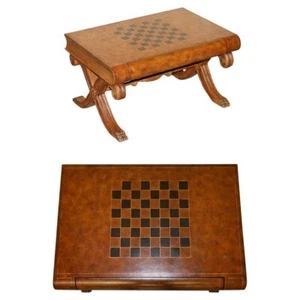 STUNNING HAND DYED BROWN LEATHER SCHOLARS BOOK CHESSBOARD CHESS COFFEE TABLE - Picture 1 of 19