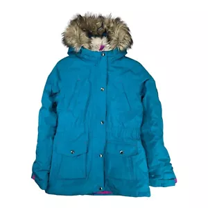 Lands End Girls Jacket Large Green Down Parka Grow a Longs Hooded Sherpa Lined - Picture 1 of 12