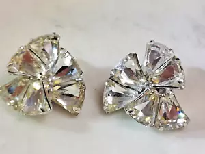 Vintage Signed Eisenberg Clear Large Rhinestone Clip Earrings 1940-1960s - Picture 1 of 8