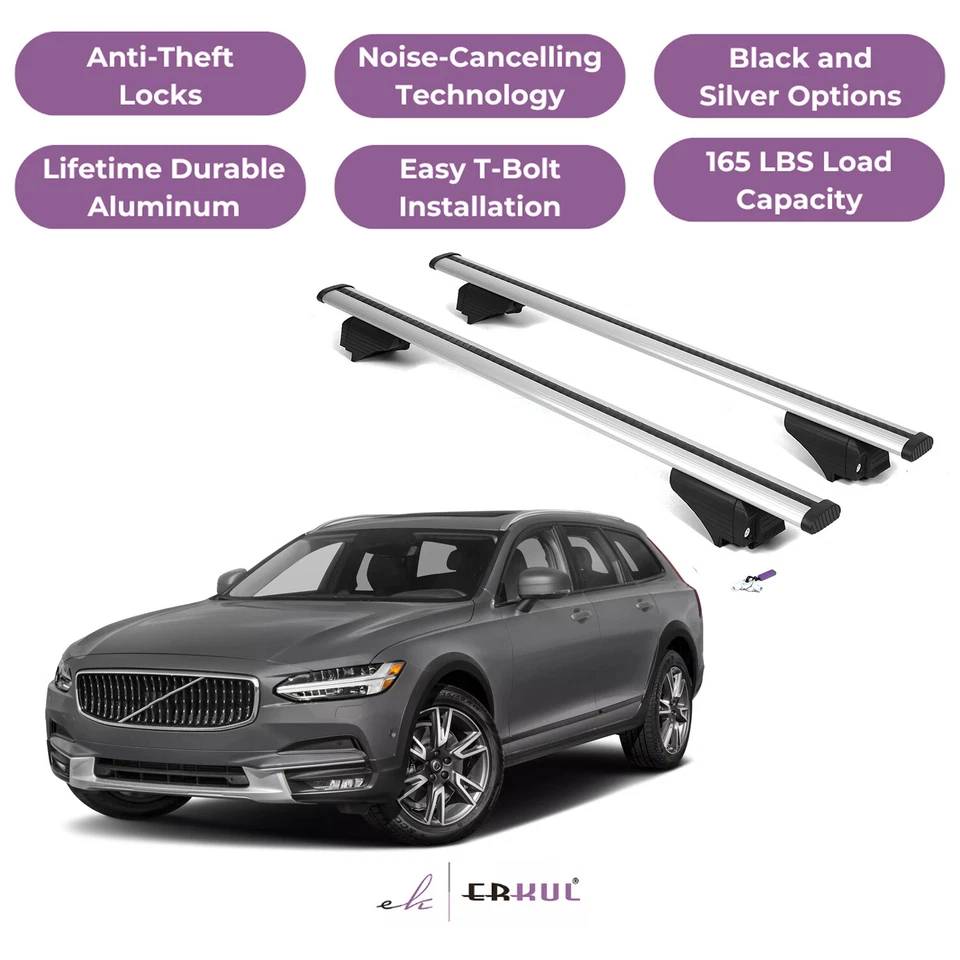 ERKUL Roof Rack Cross Bars for Volvo V60 Cross Country 2019-2026 - Silver - Image 1 of 4