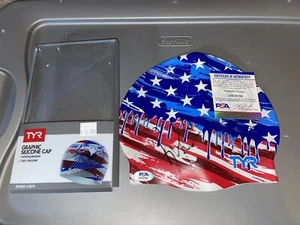 Ryan Lochte Signed Tyr American Flag Swimcap Olympic Gold Medalist PSA/DNA - Picture 1 of 2