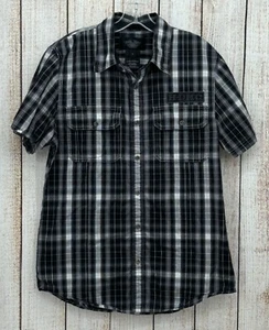 Harley Davidson Shirt Mens Large Black Plaid Snap Embroider Biker H-DMC Mechanic - Picture 1 of 7