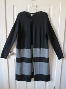 Halogen Cardigan Size M Black White Hook On Front 50% Merino Wool Bust 44" - Picture 1 of 13