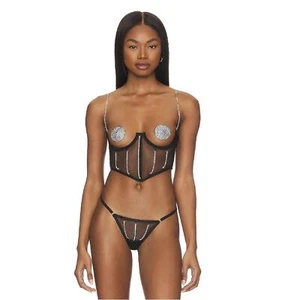 BLUEBELLA Revolve Open Wired Bustier Bra S Sheer Sexy Mesh Rhinestone Black Zenn - Picture 1 of 6