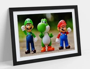 SUPER MARIO CHARACTERS -ART FRAMED POSTER PICTURE PRINT ARTWORK- GREEN RED BLUE - Picture 1 of 10
