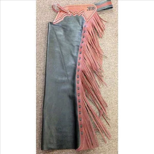 27-84 Shotgun Chaps schwarz mit braunen Fransen - groß NEU - Bild 1 von 3