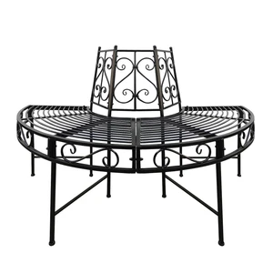 Baumbank Gartenbank Parkbank Rundbank Halbrundbank Bank Metall schwarz Ø 125 cm - Bild 1 von 7