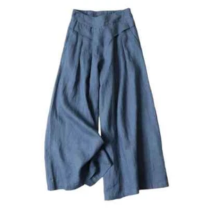 Summer Pants for Women Cotton Linen Large Size Wide Leg Pants Femme Arts - Picture 1 of 31