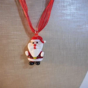 1 Santa Claus Glass Pendant 18" Red String Ribbon ST Necklace Christmas Gift bag - Picture 1 of 2