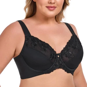 Big Size UK Ladies Bra Underwired Bra Full Cup Non Padded Embroidery Lingerie - Picture 1 of 27