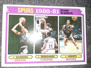 1981-82 Topps 1980 Team Leaders #62 Johnny Moore, George Gervin, Dave Corzine RC