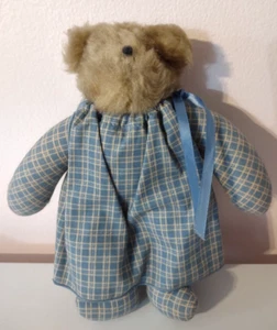 Oso de peluche vintage Country Angel con cuerpo y vestido a cuadros azules 8" - Imagen 1 de 3