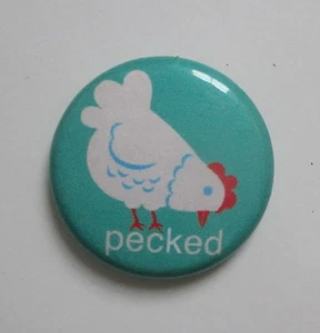 T3 Hen pecked PINBACK BUTTON pin Jane Jenni 1" flair jacket hat chicken Ganz - Picture 1 of 3