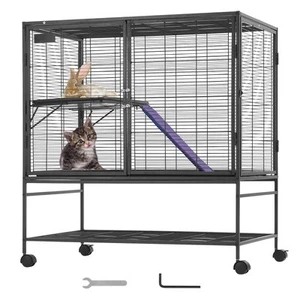 39" Metal Small Animal Cage 2-Tier Rolling Ferret Cage with Tray A Ramp - Picture 1 of 12