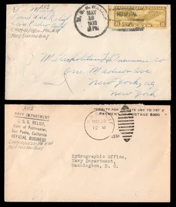 USS RELIEF AH-1 Red Cross Hospital Ship 1931-33 Official & Air Mail Naval Covers - Picture 1 of 1