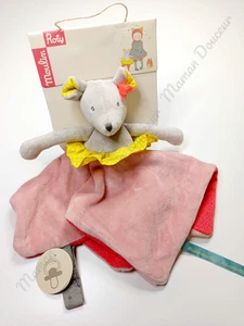 Doudou Plat Souris Rose Mademoiselle Et Ribambelle Attache Tétine  - Moulin Roty - Picture 1 of 5