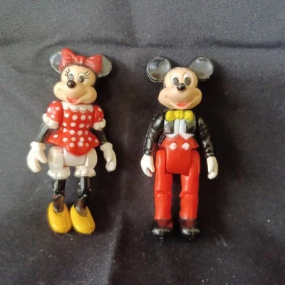 Лот из 2 винтажных шарнирных игрушечных кукол Disney MINNIE + MICKEY MOUSE 2,5 дюйма РЕДКИЕ - Изображение 1 из 4
