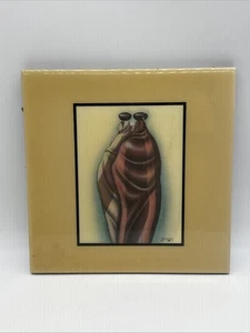 Robert Redbird Ceramic Art Tile Native American Woman & Pottery Kiowa Indian - Picture 1 of 6