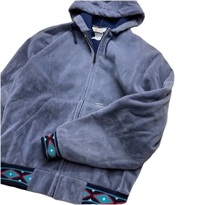 Vintage Carhartt Velour Full Zip Hoodie Sweatshirt USA 90s Velvet Aztec Jacket - Bild 1 von 9
