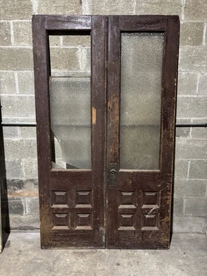 ~ PUERTAS FRANCESAS ANTIGUAS DE ROBLE DOBLE ENTRADA CON HERRAJES ~ 48 X 81,75 ~ SALVAMENTO Foto 1 de 4