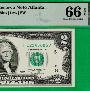 $2 TWO DOLLAR Federal Reserve note LADDER Serial Numbers 1-2-3-4-5-6-8-5 PMG 66 - Picture 1 of 3