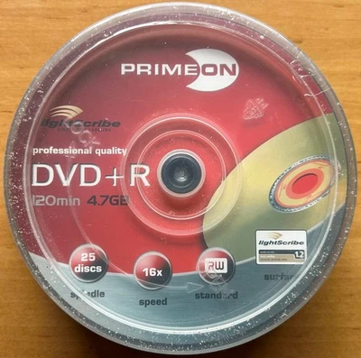 25er Spindel - PRIMEON - DVD+R - LIGHTSCRIBE - 4,7GB/120min - 1-16x - NEU/OVP.! - Bild 1 von 2