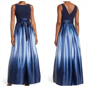 SLNY Ombre Satin Woven Evening Gown Dress Navy Blue Plus Size 14W Sleeveless - Picture 1 of 22