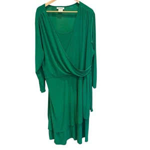 Serengeti Damen 2X grün drapiert Surplice V-Ausschnitt Langarm Stretch Strickkleid - Bild 1 von 14
