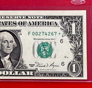 1981 STAR NOTE $1 DOLLAR BILL ( ATLANTA F ) UNCIRCULATED - Picture 1 of 3