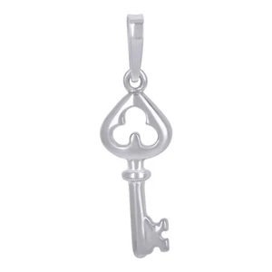 925 Sterling Silver Unisex Good Luck Clover Key Charm Pendant - Picture 1 of 1