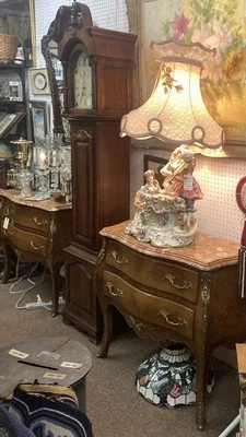 Vintage French Dresser Marble Top Two Drawer Banded Chest Bombay 1 Of 2 Av - Image 1 of 4