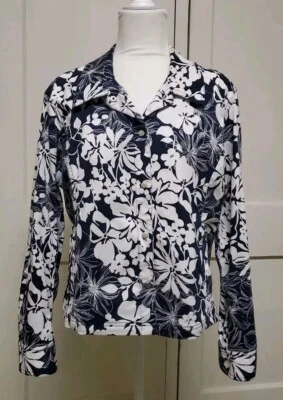 Chaqueta de mezclilla floral azul marino de algodón Liz Claiborne con decoración de botones a presión talla XL Foto 1 de 4