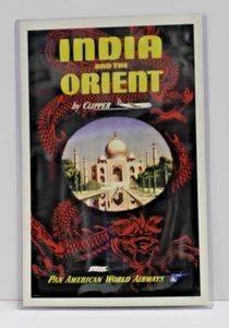 India and the Orient 1950 Vintage Travel Art Pan America 11" x 17" in Clear Case - Picture 1 of 2