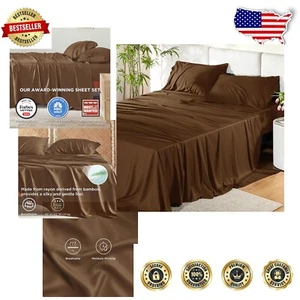 Breathable Full Size Bamboo Cooling Sheets with Pillowcases for Luxurious Sleep - Picture 1 of 8