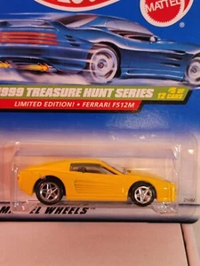 Hot Wheels 1999 Treasure Hunt Ferrari F512M Yellow #5 W/ Protector Case - Picture 1 of 5