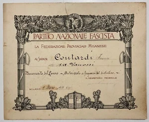 MILANO PARTITO NAZIONALE DI GOVERNO DIPLOMA DISTINTIVO BENEMERITO LAVORO 1939 - Picture 1 of 6
