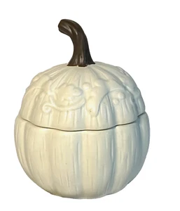 Elfenbein Keramik Punze Kürbis Kerze mit Deckel Erntedankfest Halloween Herbst NEU! - Bild 1 von 3