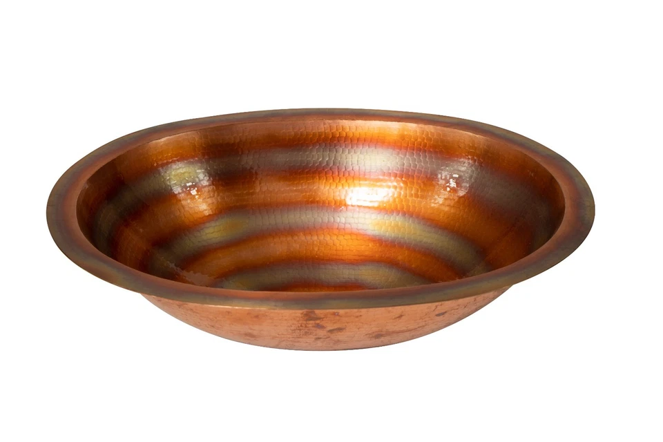 墨西哥工艺品椭圆形回收铜浴室水槽:19x14 英寸,火面,18 号 — 第 1/4 张图片