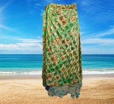 Womens Long Wrap Skirt, Green Blue Floral Beach Cover Up, Boho Two  One size