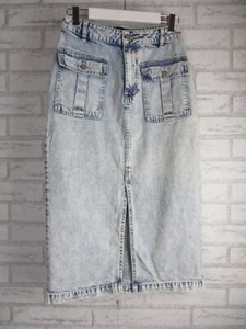 Decjuba womens high waisted skirt straight pencil denim blue 8 front split - Picture 1 of 10