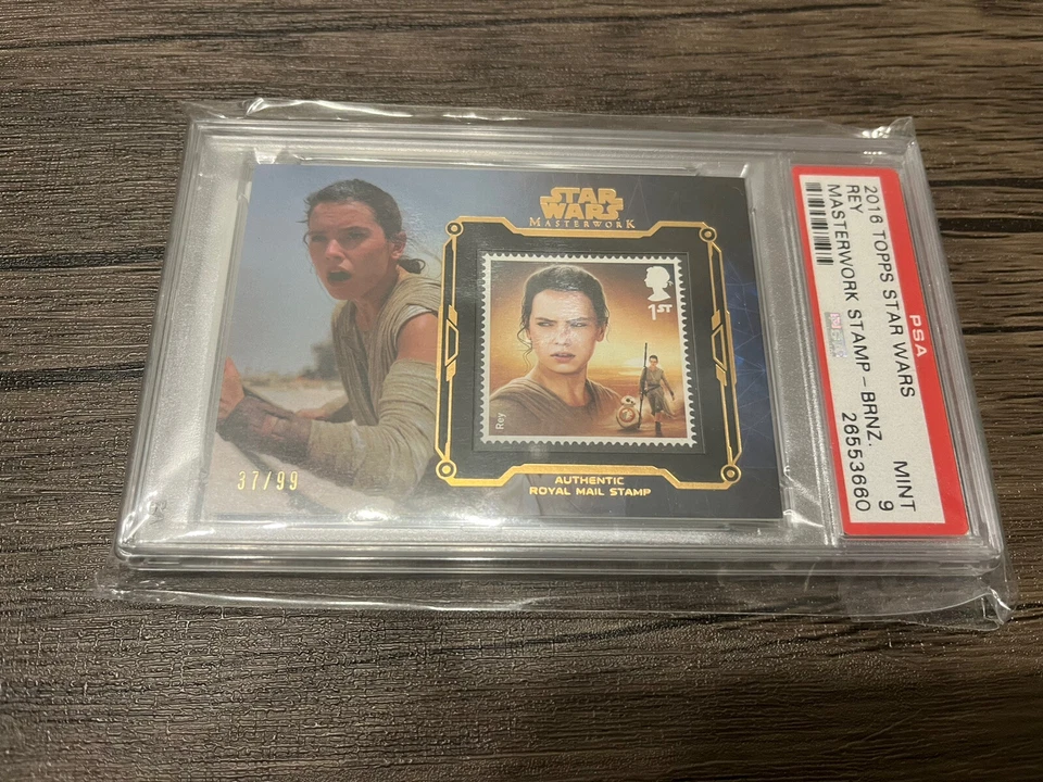 2016 Topps Star Wars Masterworks REY Stamp Relic Card 12/50 w3d Graded PSA 9 - Image 1 of 1