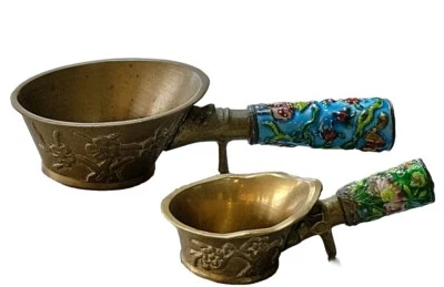 2 ollas chinas de hierro de seda y latón Cloisonne esmaltado Foto 1 de 4