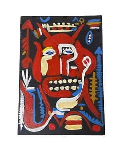 JEAN MICHEL BASQUIAT-POSTCARD PAINTING ON CARDBOARD-SIGNED - Picture 1 of 2