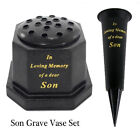 Son Memorial Grave Set Vase, Pot & Spike, Gold Text Flower Flute Tribute Boy