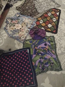 Lot of 7 VINTAGE SILK SCARVES ~ Sunkyunga Sa ~ Echo ~ Oscar De La Renta ~ Liz - Picture 1 of 14