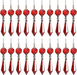 20 pièces candélabre lampe prismes glacicle lustre cristal rouge pièces de rechange avec - Photo 1/2
