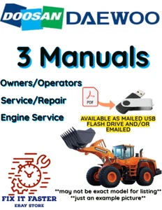 DOOSAN-DAEWOO DL300 WHEEL LOADER OPERATORS SERVICE ENGINE REPAIR MANUAL PDF USB - Picture 1 of 5