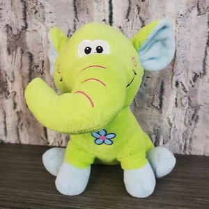 NEN Lime Green Elephant Plush With Embroidered Flower On Chest Smiling 9" - Picture 1 of 8
