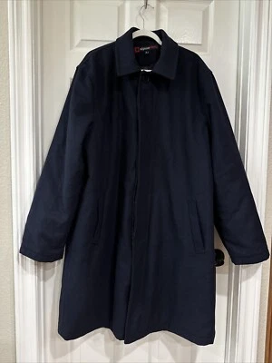 Alpine Swiss Men's XL Long Wool Blend Trench Pea Coat Navy Lined Pockets NEW - Image 1 of 4