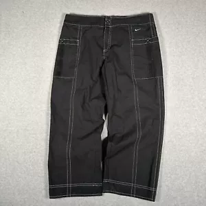 VINTAGE Nike Womens Black Windbreaker Wide Leg Capris Y2K Pants Size Medium - Picture 1 of 9